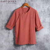 Traditional men's fit cotton & linen mandarin collar shirt